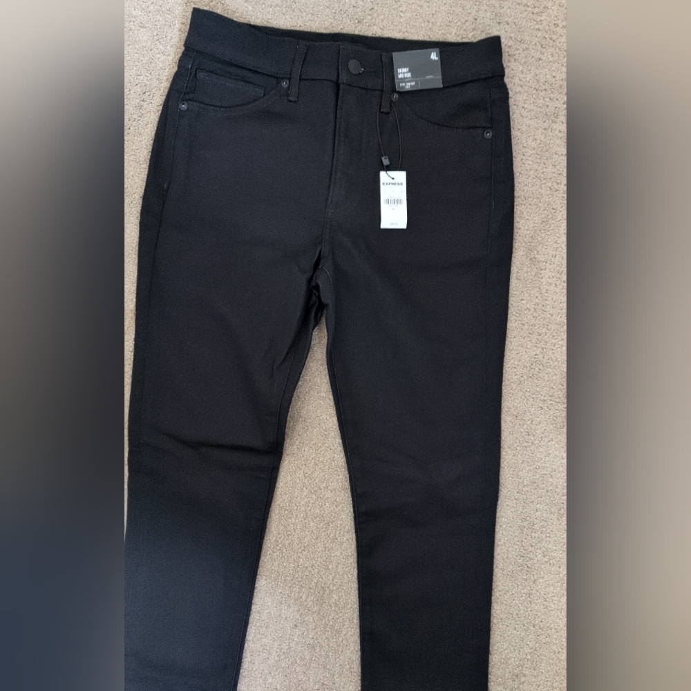 Express Mid Rise Skinny Black Frayed Fringe Hem Long Denim/ Jeans - Picture 5 of 14